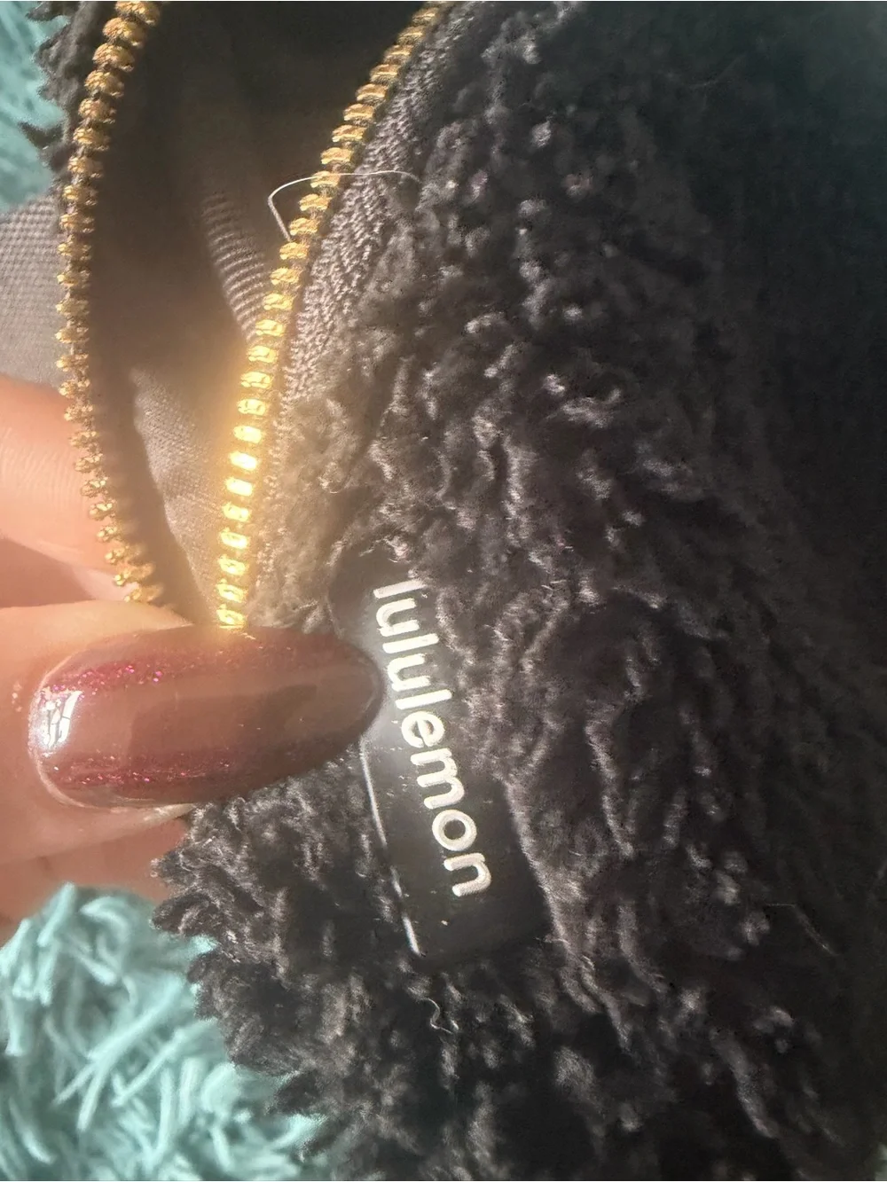 lululemon athletica Black Sherpa Belt Bag with Gold Zipper
